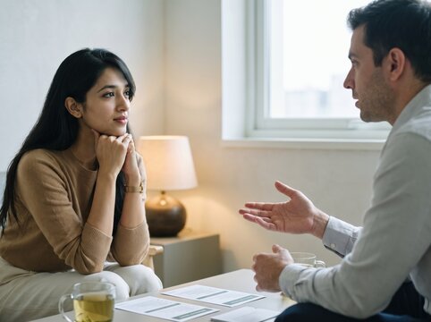Generative AI, Woman attentively listening during a counseling conversation