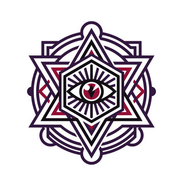 Mystical Eye Inside Geometric Star Mandala.