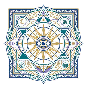 Mystical Eye Within Geometric Sacred Mandala.