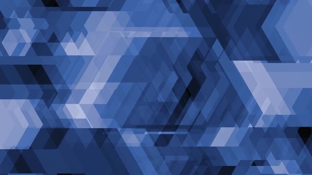 Layered intersecting polygons creating depth through subtle tonal transitions, overlapping blue geometric shapes flowing, slow motion graphic, loopable background animation
