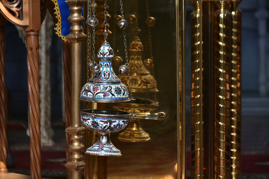 Decorative censer (or kandilo) in an Orthodox church