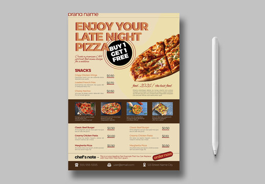 Pizza Restaurant Flyer Template With Late Night