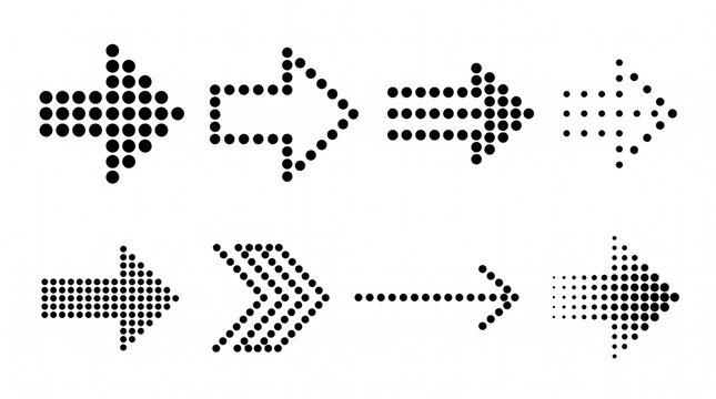Six dotted arrows progress in size and density, symbolizing transformation, direction, and visual rhythm, exploring how subtle changes create distinct perceptions while maintaining unity.