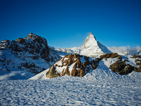 Matterhorn Paradise snowscape and mountain landscape in winter, Valais canton, Switzerland