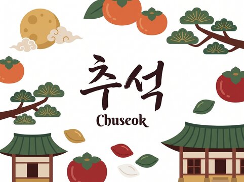 Chuseok Korean mid autumn festival background vector illustration. Korean Translation%3A %22 Chuseok %22  vector isolated on white
