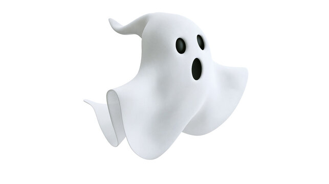 Cute white ghost character with black eyes and open mouth