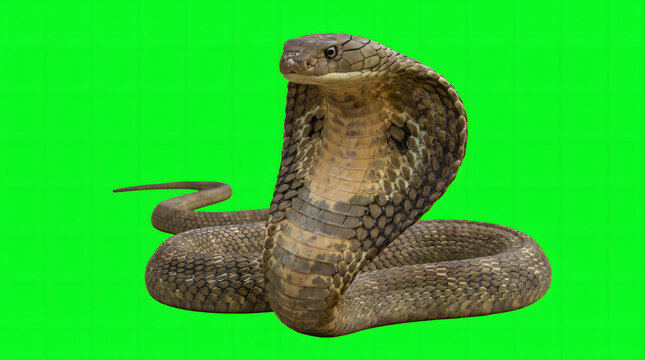 Majestic king cobra in aggressive striking pose with expanded hood and detailed scales
