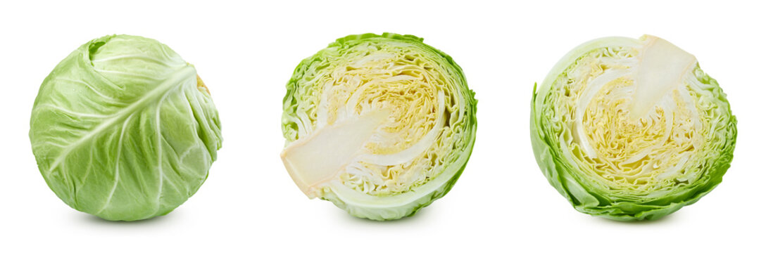 Cabbage set. Cabbage on white background. Cabbage with clipping path. Full depth of field