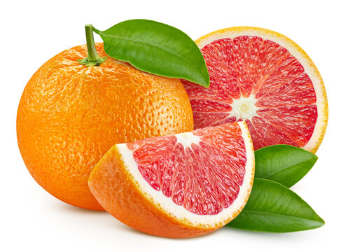 Organic orange and half isolated on white background. Red orange with clipping path