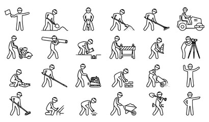 Obraz premium Highway Construction Worker Action Stick Figure Pictogram Collection