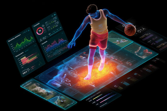 AI sports coaching system with holographic performance forecasts and injury risk analytics.
