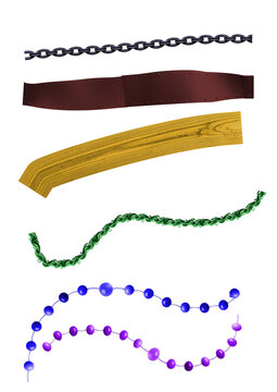 Decorative Graphic Brush Set with Chain Ribbon and Bead Strands