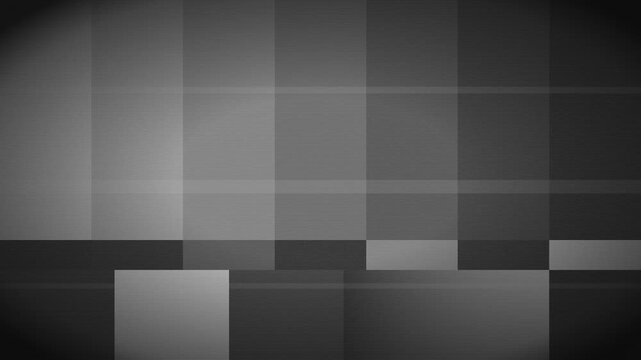 No signal color bars glitch animation for retro documentary, monochrome television test pattern with static grain flicker