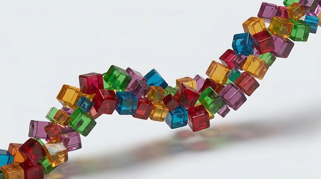 Colorful translucent gummy candy cubes with copy space