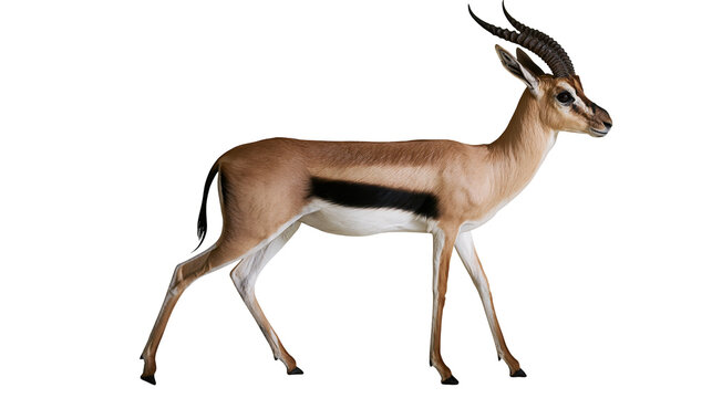 Full body side view of a standing Thomson gazelle with curved horns