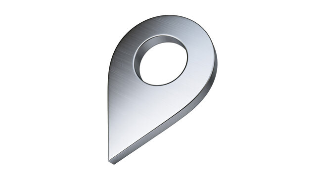 Brushed metallic map location pin marker with circular hole