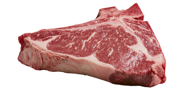 Raw T-bone steak with marbled red beef meat and white fat