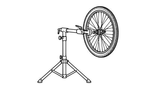 Bicycle wheel mounted on training stand for indoor cycling maintenance and repair
