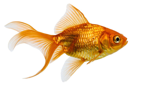 Bright orange goldfish with flowing fins and shimmering scales