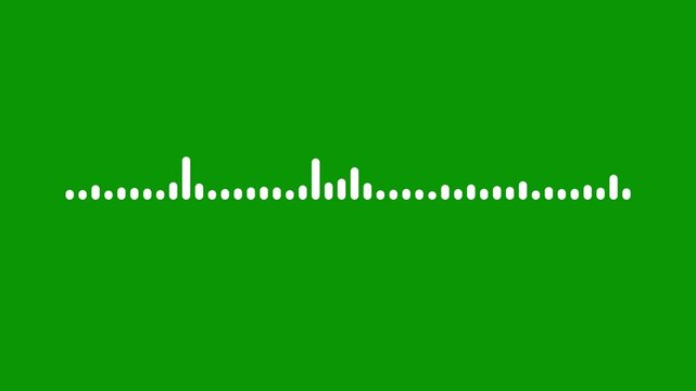 Minimalist white line audio wave, animated music waveform visualization, White audio waveform animation with digital frequency equalizer bars, Sound wave audio spectrum on green screen. 4k video
