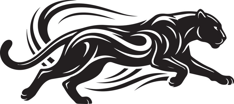 Running black panther athletic mascot design in motion with sprinting