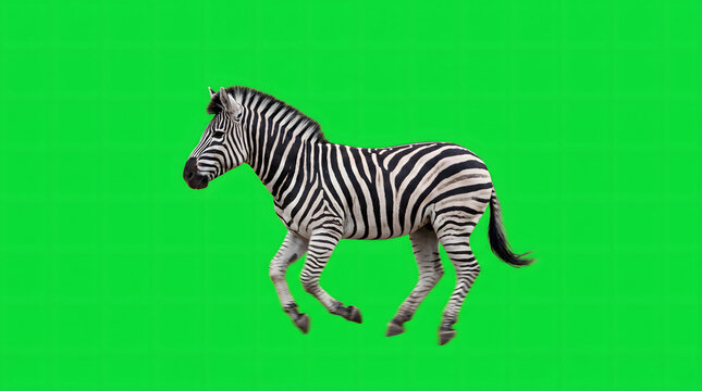 Side view of a wild zebra galloping and running fast with distinctive black and white stripes