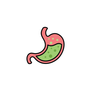 Stomach with excessive acid symbol. Acid reflux icon.
