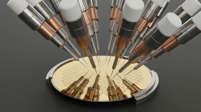 Microscopic probes array for semiconductor wafer testing.