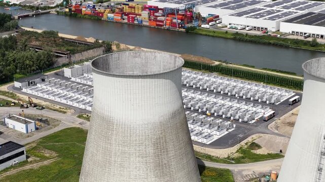 Aerial View of Battery Park Vilvoorde Battery Energy Storage Facility in Belgium