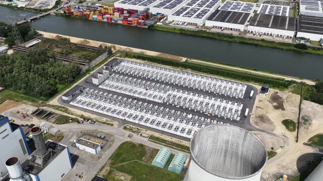 Aerial View of Battery Park Vilvoorde Battery Energy Storage Facility in Belgium