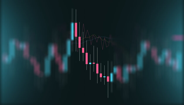 Abstract financial trading chart with candlestick patterns representing market volatility and economic data trends