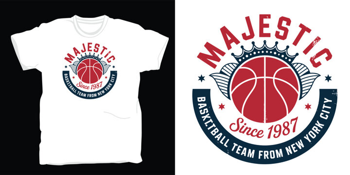 A majestic basketball team logo from new york city since 1987 is ideal for sports apparel and vintage-inspired designs.