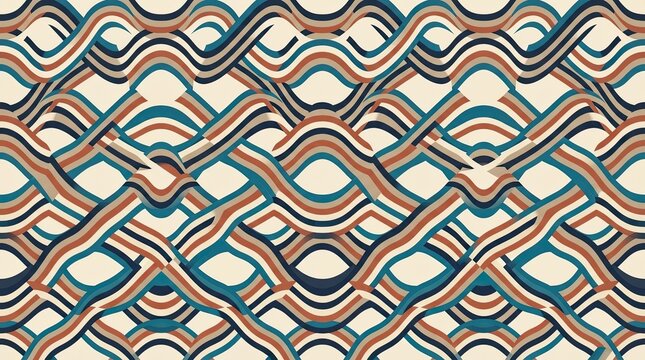 Retro 70s wavy pattern background, vintage geometric seamless texture, mid-century modern abstract wallpaper with earth tones