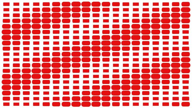 Red halftone dots forming geometric pattern on white