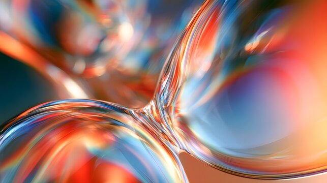 Artistic 3d rendering of scattered translucent glass plate with vibrant rainbow holographic texture