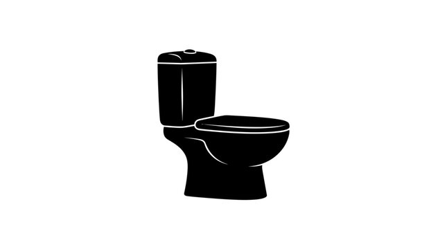 Simple black silhouette icon of a modern ceramic toilet bowl for bathroom design.