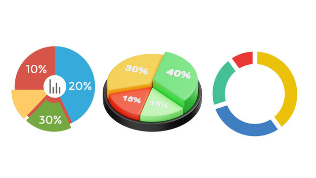 3D Pie Charts and Donut Diagrams with Percentage Data Visualization