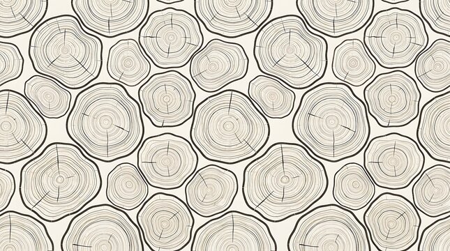 Seamless wooden tree rings background pattern with natural texture.