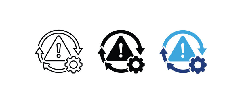 System update error warning arrow process retry failure alert gear icon set. Vector illustration