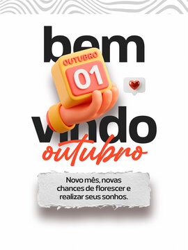 Bem Vindo Outubro Calendario 3D Post Card Insta Template Banner