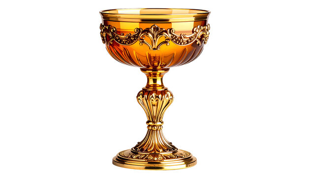 Ornate golden goblet isolated on a black background, with intricate details