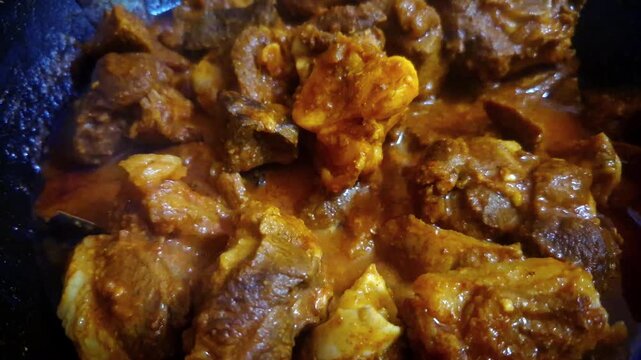 Slow motion close up video of mutton kosha.