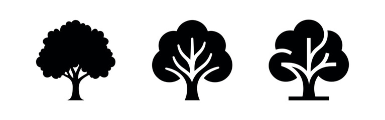 Fototapeta premium Oak Tree Silhouette Icons Set, Nature and Environment Symbol Vector