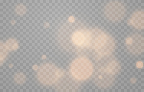 Glowing golden bokeh PNG. Festive background with golden bokeh. Light effect. Abstract design concept.