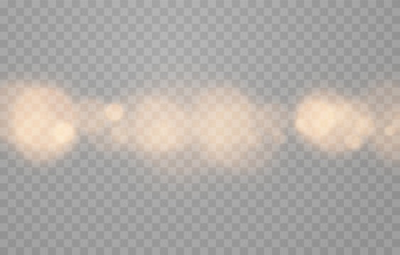 Glowing golden bokeh PNG. Festive background with golden bokeh. Light effect. Abstract design concept.