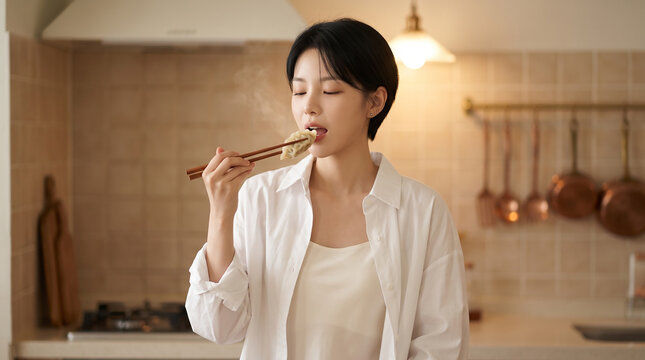 식사하는 여성 옆모습 &middot; Side View of a Woman Eating