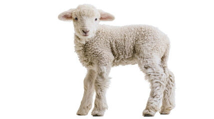 Fluffy white baby lamb standing and looking at camera © Tibor
