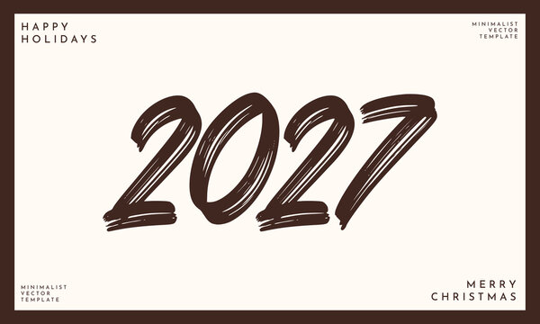 Brown Brush Script Happy New Year 2027 Minimalist Typography Background
