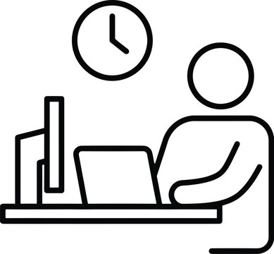 Minimalist office worker icon, person at desk, business vector