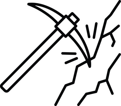 Mining pickaxe icon, line art tool, rock excavation vector